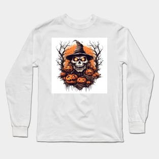 scary witch with pumpkins Long Sleeve T-Shirt